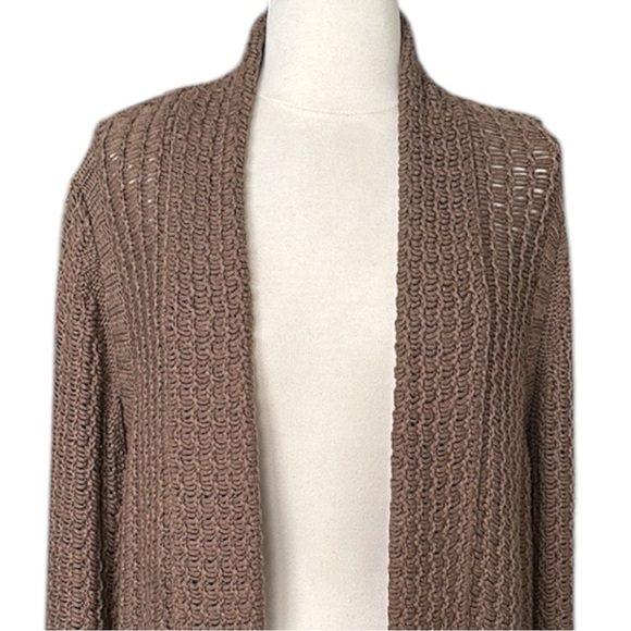 CHICO’S Crochet Open Cardigan Sweater Brown Neutral Bohemian Earthy Size Medium - Picture 5 of 16
